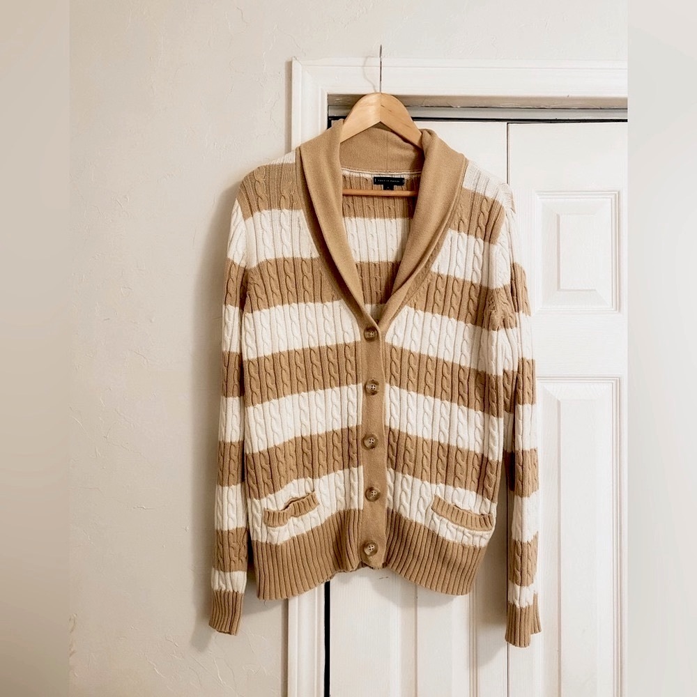 Tommy Hilfiger striped cardigan cable knit sweater